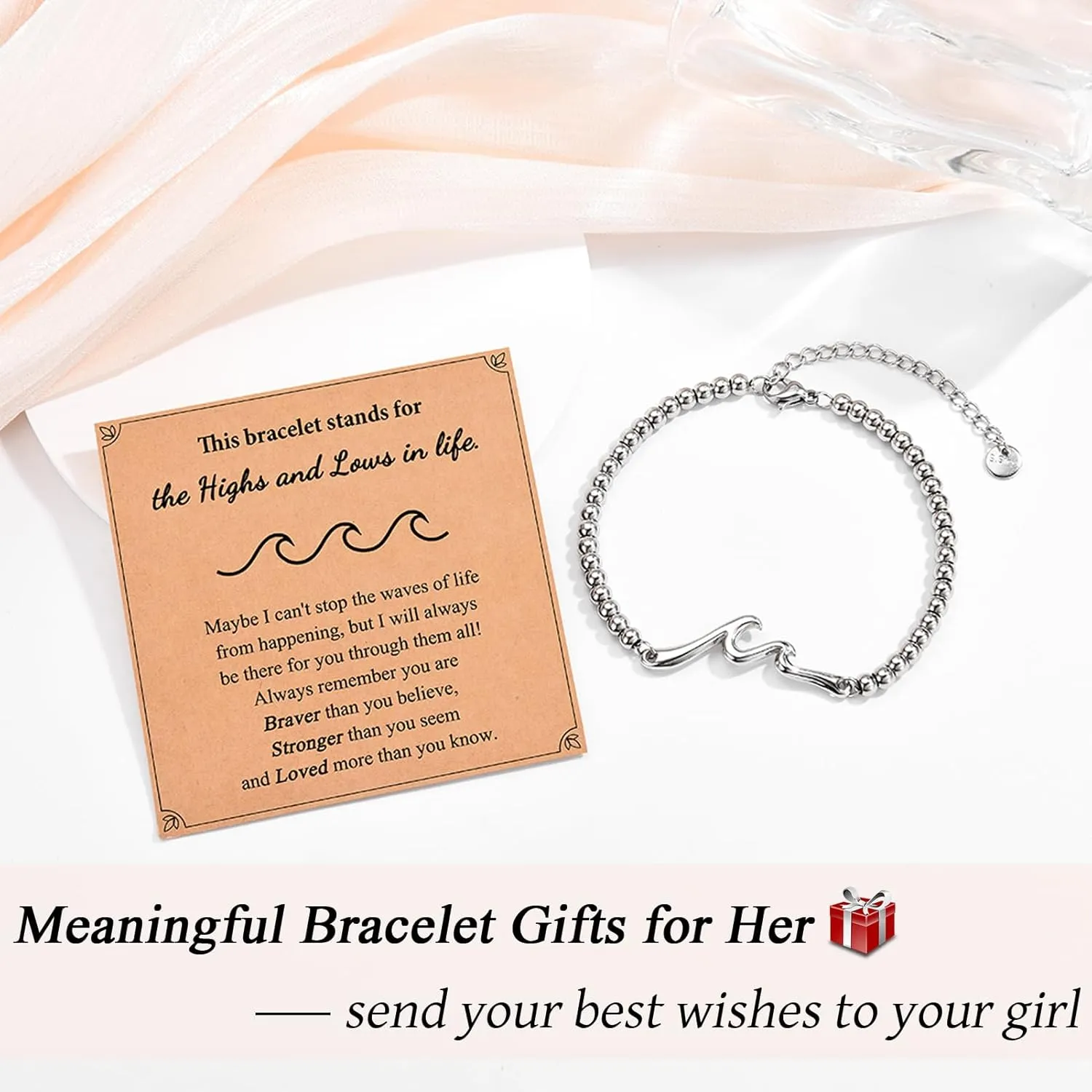 Inspirational Gifts for Women, Wave of Life Inspirational Bracelet, Thinking of You Cheer Up Get Well Encouragement Gifts for Women Friends, Life is Tough But So are You