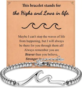 Inspirational Gifts for Women, Wave of Life Inspirational Bracelet, Thinking of You Cheer Up Get Well Encouragement Gifts for Women Friends, Life is Tough But So are You
