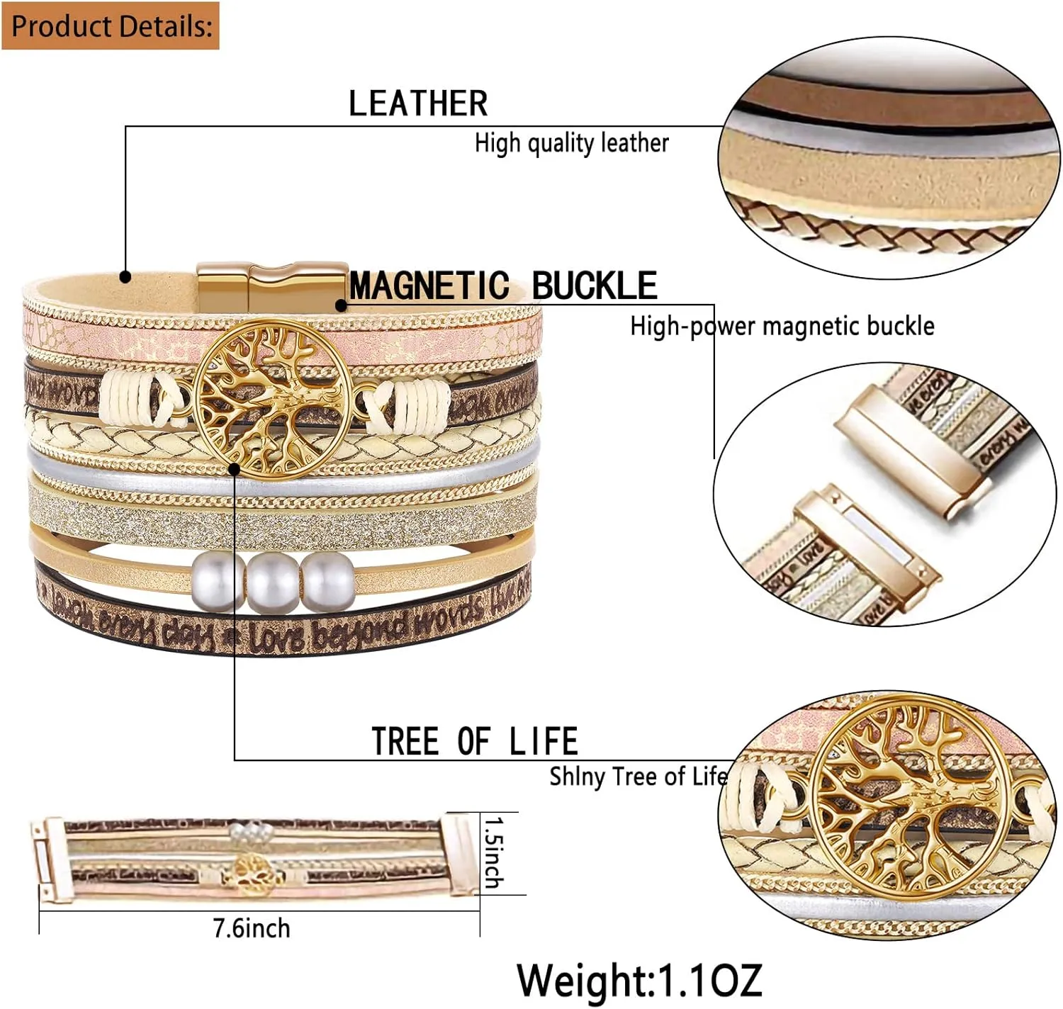 Inspirational Tree of Life Leather Bracelets for Women,Birthday Mothers Day Jewelry Gifts for Teen Girls