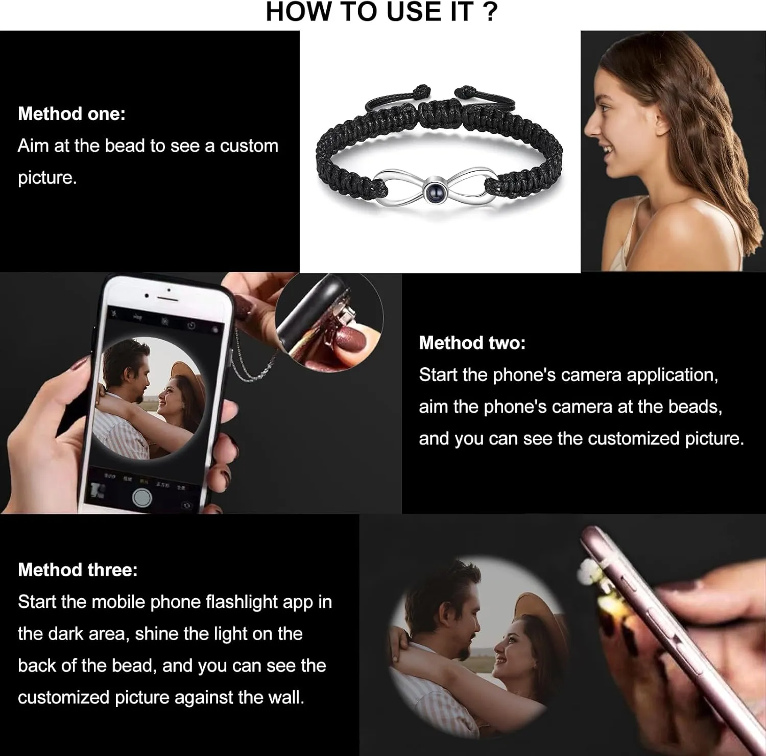 JewelOra Custom Photo Bracelets for Women, Personalized Photo Projection Bracelets for Women/Men, Custom Bracelets with Picture Inside, Memorial Gifts for Couples/Friends