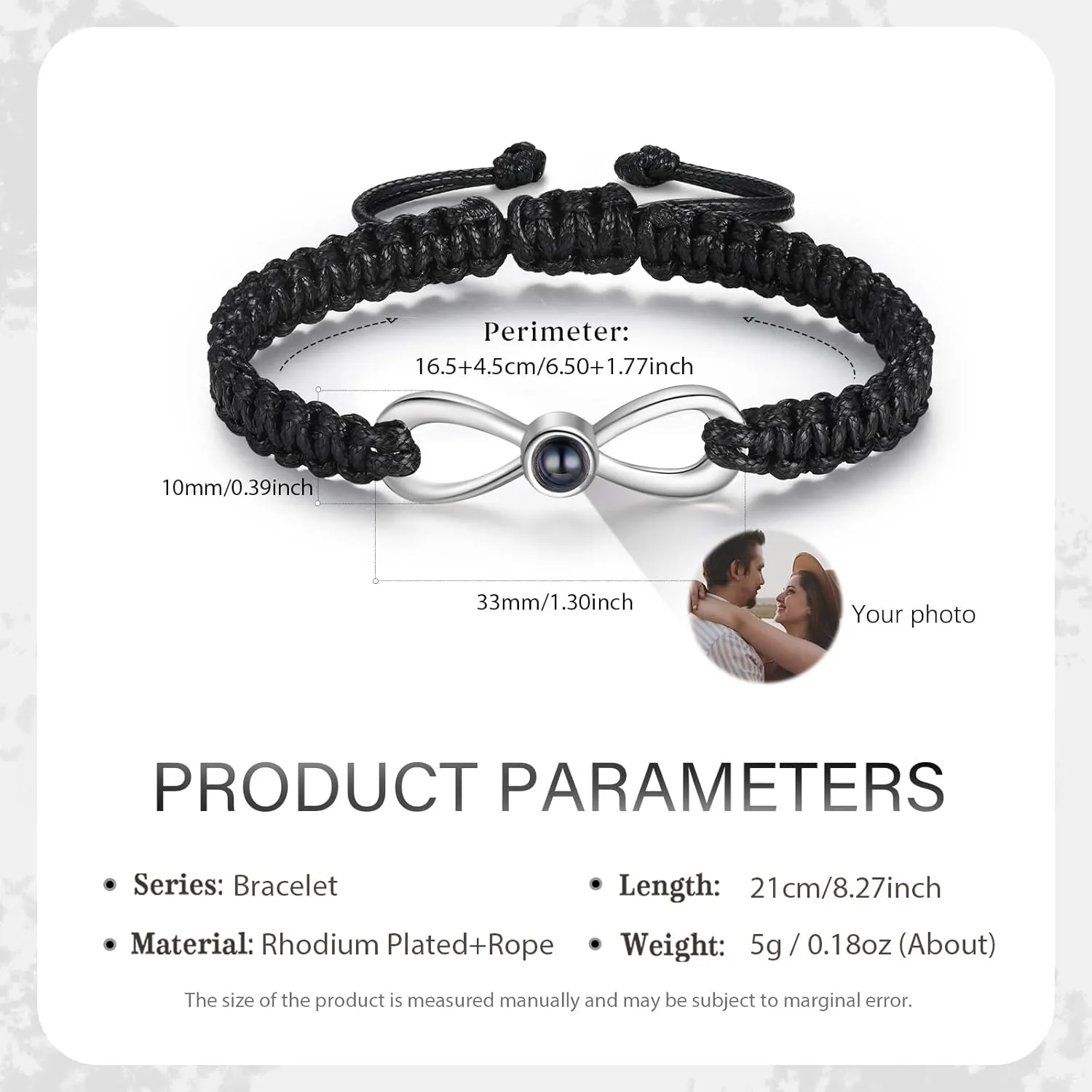 JewelOra Custom Photo Bracelets for Women, Personalized Photo Projection Bracelets for Women/Men, Custom Bracelets with Picture Inside, Memorial Gifts for Couples/Friends