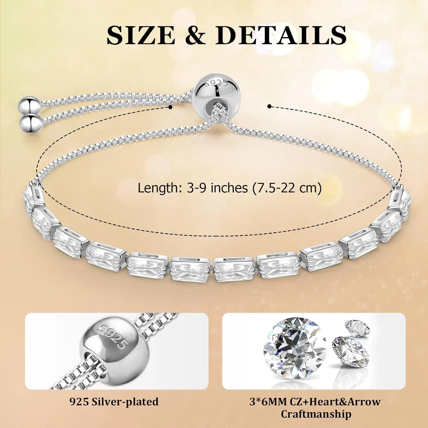 J.Fée Gold Tennis Bracelet, S925 Bracelet Plated 14K Gold with Sparkling 5A Cubic Zirconia Gold Bracelets for Women Adjustable Bracelets for Women Bracelets Womens Bracelet Gifts for Women Mom Friend