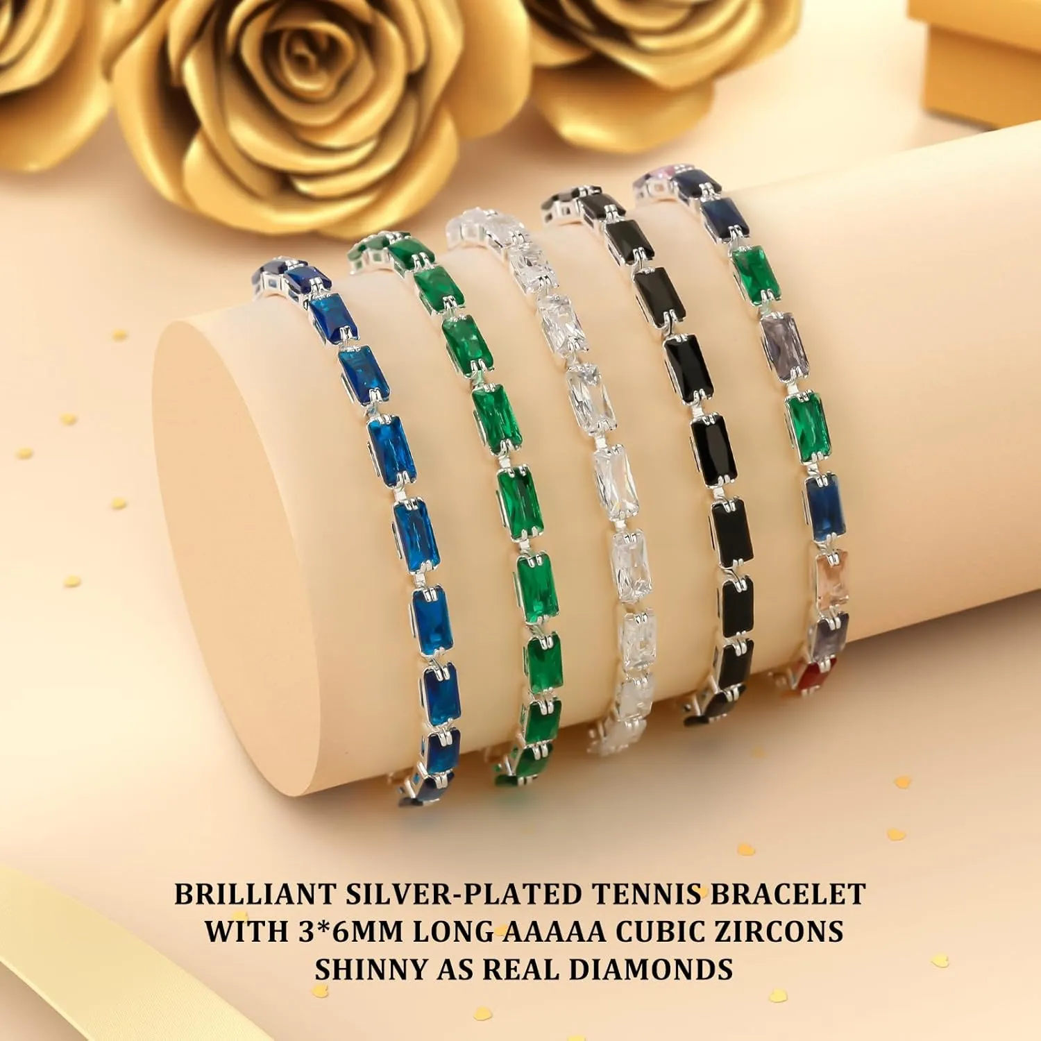 J.Fée Gold Tennis Bracelet, S925 Bracelet Plated 14K Gold with Sparkling 5A Cubic Zirconia Gold Bracelets for Women Adjustable Bracelets for Women Bracelets Womens Bracelet Gifts for Women Mom Friend