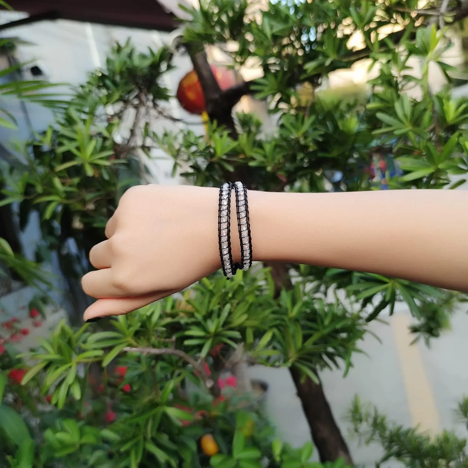 KELITCH Double Wrap Bracelet Women Hand-Braided Turquoise Beads Bracelets Boho Leather Bracelets Bangle