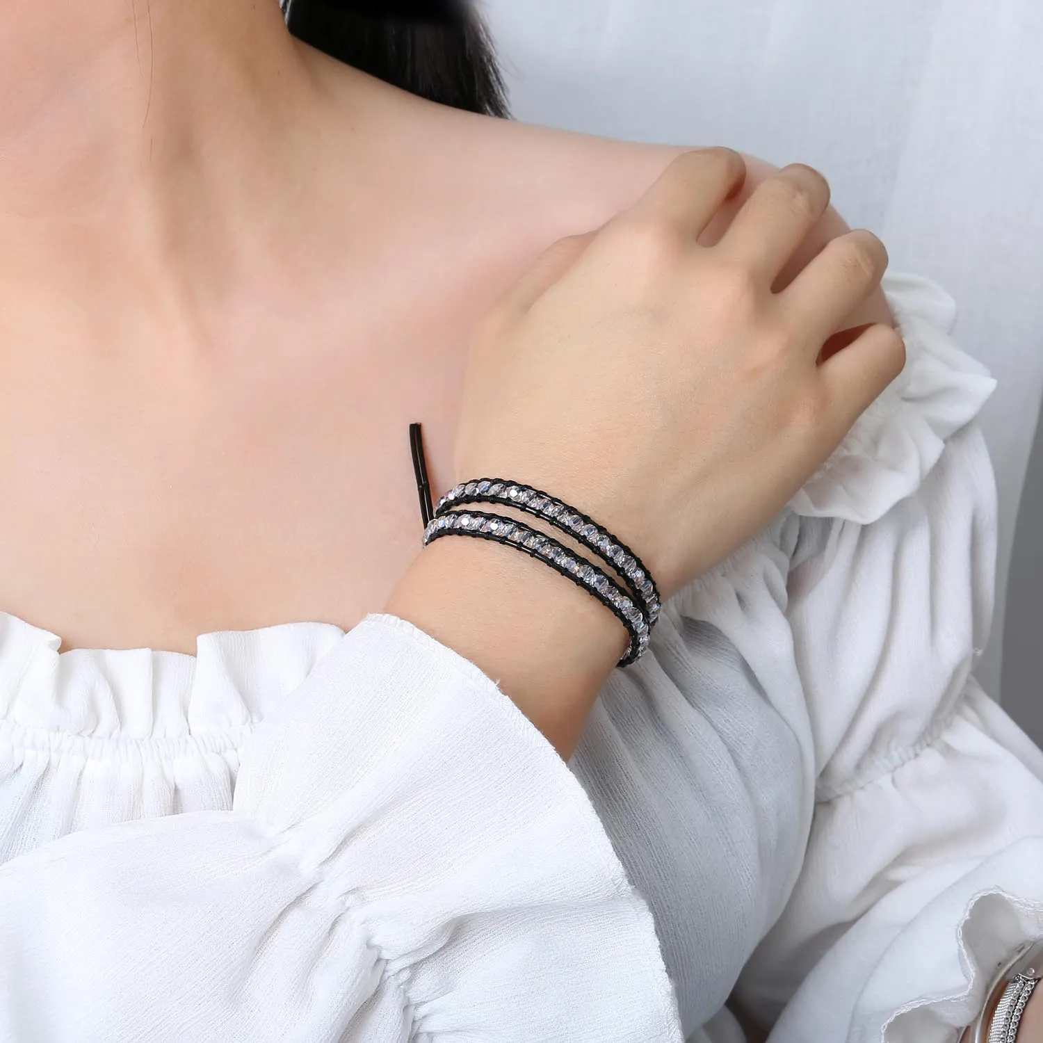 KELITCH Double Wrap Bracelet Women Hand-Braided Turquoise Beads Bracelets Boho Leather Bracelets Bangle