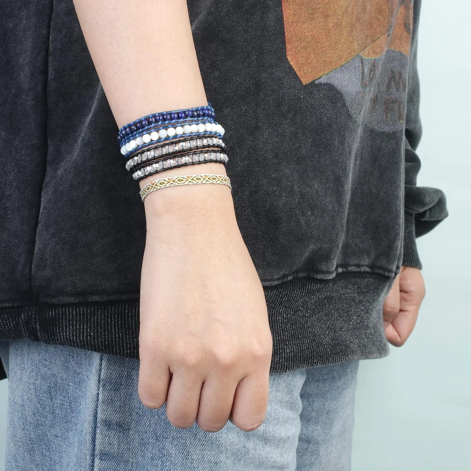 KELITCH Double Wrap Bracelet Women Hand-Braided Turquoise Beads Bracelets Boho Leather Bracelets Bangle
