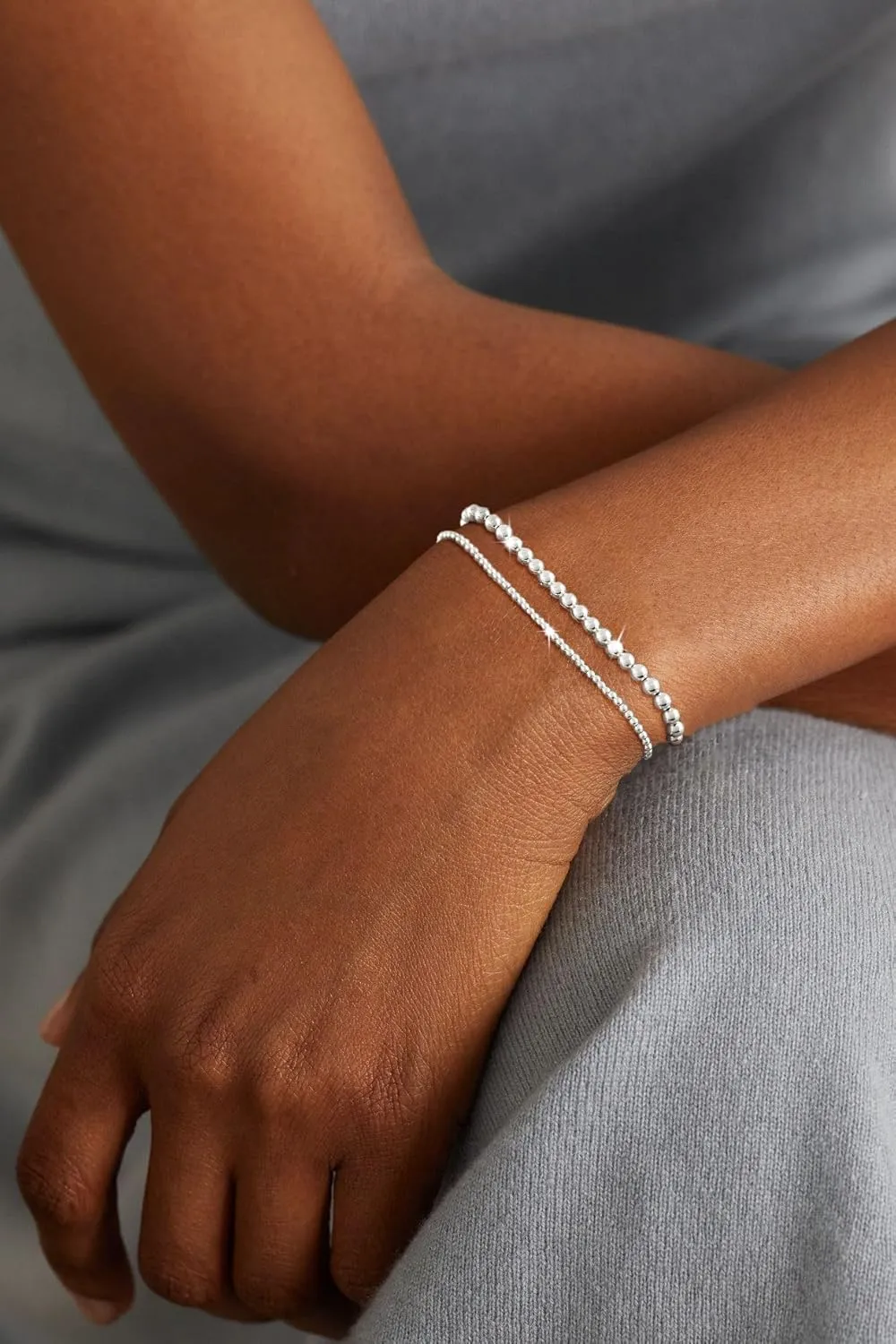 Layered Elastic Stretch 2MM/4MM/6MM Beaded Bracelets - Dainty 14K Gold/Silver Plated Stack Bracelet Set Size of 6.5inch for Women Trendy Jewelry Gift