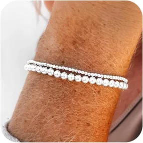 Layered Elastic Stretch 2MM/4MM/6MM Beaded Bracelets - Dainty 14K Gold/Silver Plated Stack Bracelet Set Size of 6.5inch for Women Trendy Jewelry Gift
