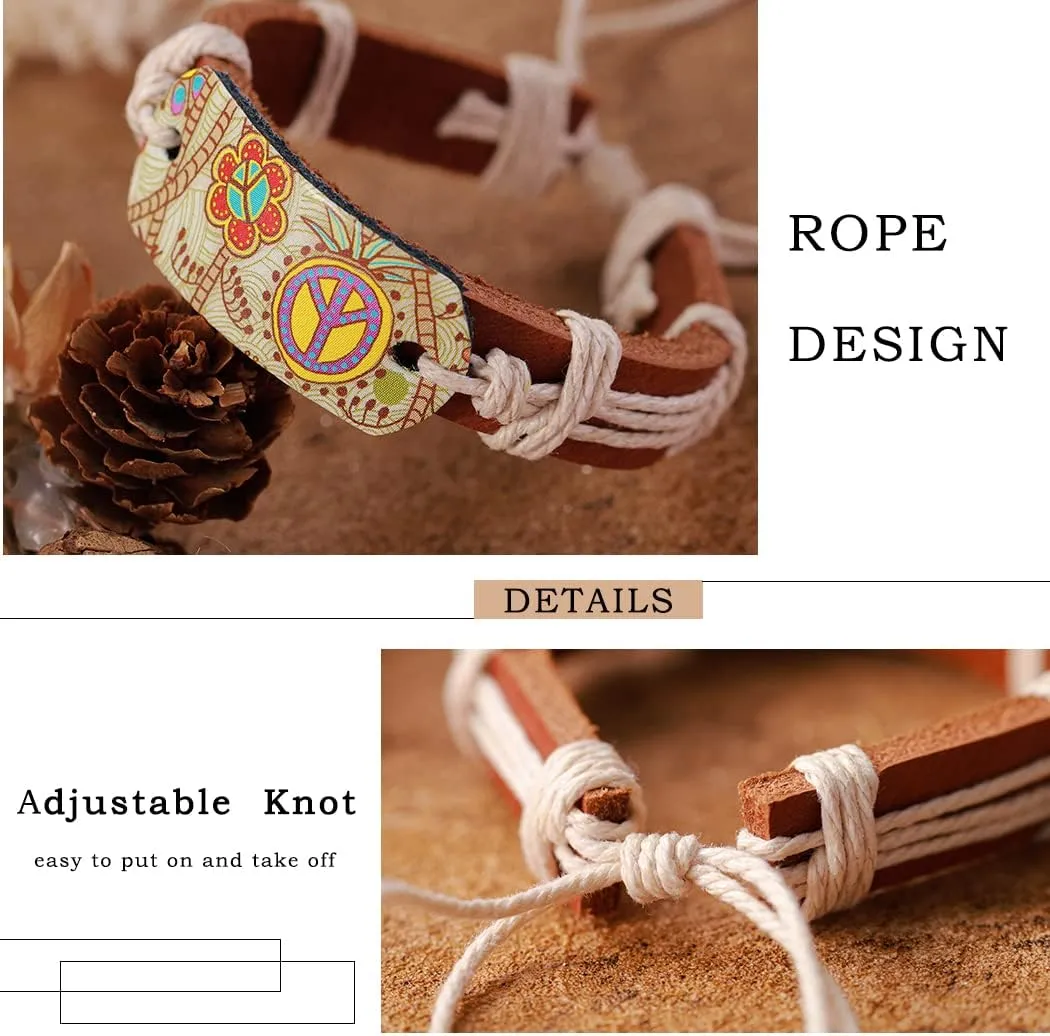 Leather Boho Bracelets Wrap Woven Bracelet Rope Peace Bracelets Jewelry for Women and Men