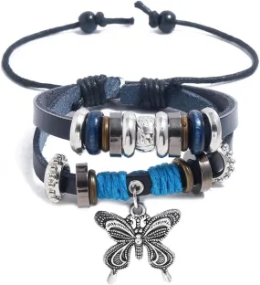 Leather Butterfly Bracelets Boho Beaded Bracelet Vintage Multilayer Bracelets Jewelry for Women
