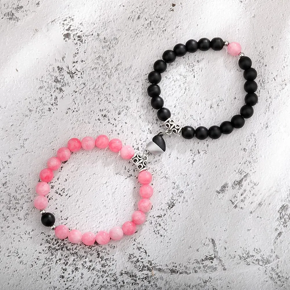 Magnetic Couple Bracelets Relationship Distance Bracelet Heart Energy Stone Beads Gemstone Beaded Agate Bracelet Matching Bracelets For Couples Friendship Best Friend Boyfriend And Girlfriend