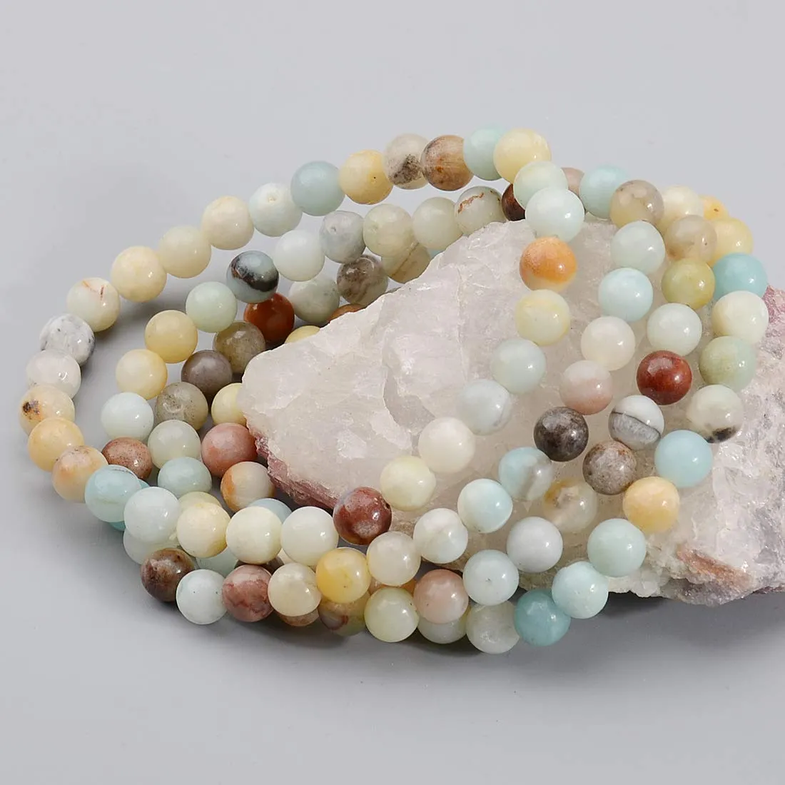 Massive Beads Mulitcolor Amazonite - Stone of Harmony - Handmade Yoga Stretch Elastic Bracelet Natural Stone Crystal Healing Power Energy Gifts for Unisex Adult 6mm