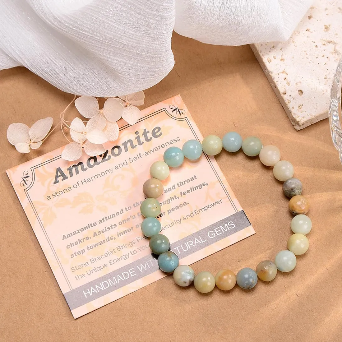 Massive Beads Mulitcolor Amazonite - Stone of Harmony - Handmade Yoga Stretch Elastic Bracelet Natural Stone Crystal Healing Power Energy Gifts for Unisex Adult 6mm