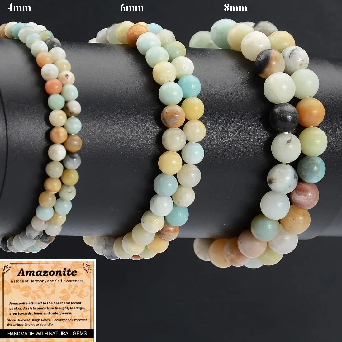 Massive Beads Mulitcolor Amazonite - Stone of Harmony - Handmade Yoga Stretch Elastic Bracelet Natural Stone Crystal Healing Power Energy Gifts for Unisex Adult 6mm