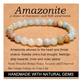 Massive Beads Mulitcolor Amazonite - Stone of Harmony - Handmade Yoga Stretch Elastic Bracelet Natural Stone Crystal Healing Power Energy Gifts for Unisex Adult 6mm