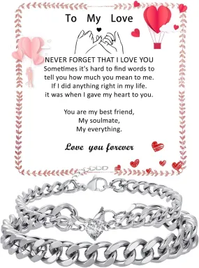 Matching Couple Cuban Chain Bracelets Gifts for Boyfriend Husband Soulmate Girlfriend Valentine Anniversary Birthday Christmas Gift for Him and Her,Adjustable Size