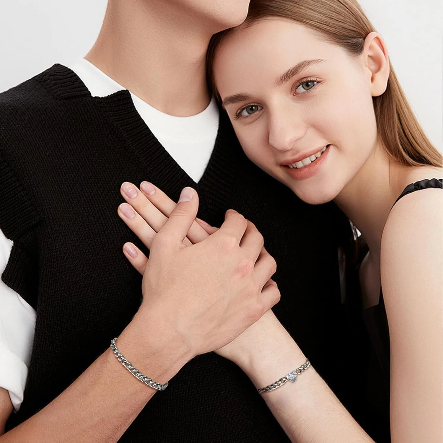 Matching Couple Cuban Chain Bracelets Gifts for Boyfriend Husband Soulmate Girlfriend Valentine Anniversary Birthday Christmas Gift for Him and Her,Adjustable Size