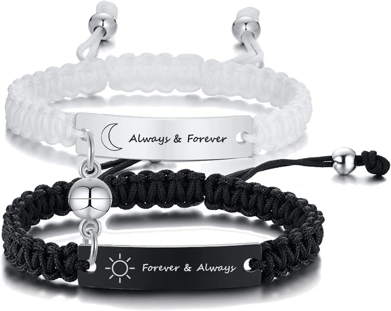 MEALGUET Personalized ID Couple Bracelets Custom Engraving Handmade Braided Rope Wrist Bangle for Men Women Friendship, Adjustable,Customized Bracelet Gift for Men Husband