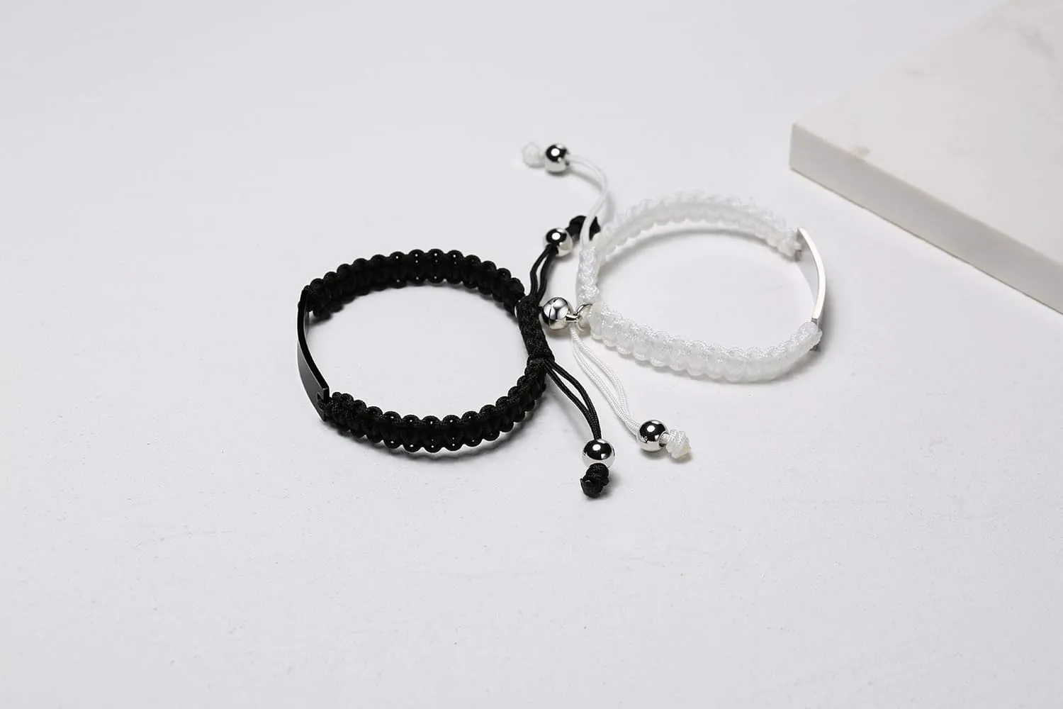 MEALGUET Personalized ID Couple Bracelets Custom Engraving Handmade Braided Rope Wrist Bangle for Men Women Friendship, Adjustable,Customized Bracelet Gift for Men Husband