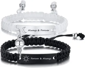 MEALGUET Personalized ID Couple Bracelets Custom Engraving Handmade Braided Rope Wrist Bangle for Men Women Friendship, Adjustable,Customized Bracelet Gift for Men Husband