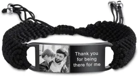 MeMeDIY Personalized Bracelet for Men Custom Photo Bracelet Engraved Bracelet with Name Text Adjustable Braided Bracelet Handmade Woven Rope Bracelets for Men Husband