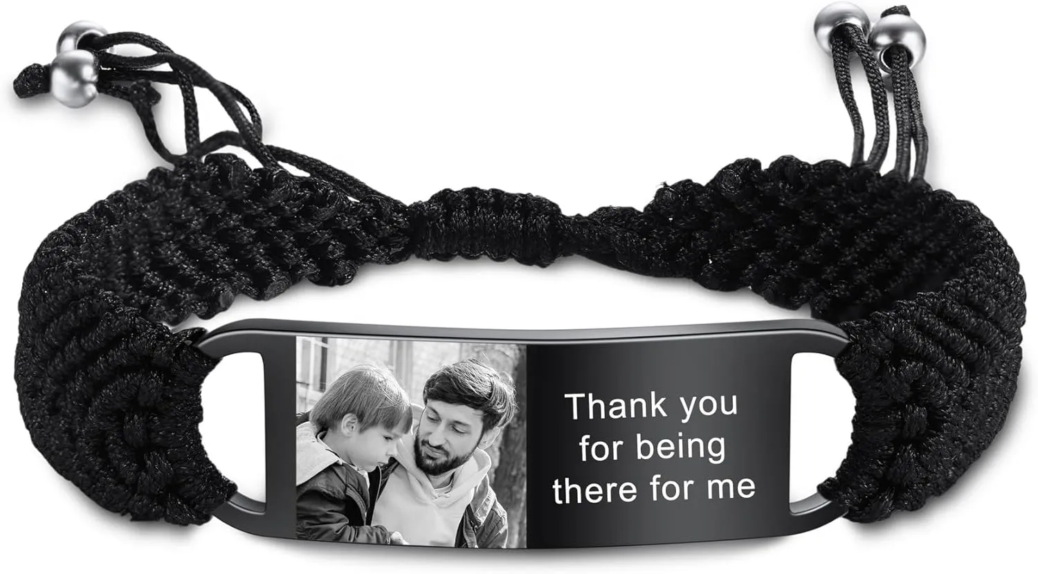 MeMeDIY Personalized Bracelet for Men Custom Photo Bracelet Engraved Bracelet with Name Text Adjustable Braided Bracelet Handmade Woven Rope Bracelets for Men Husband