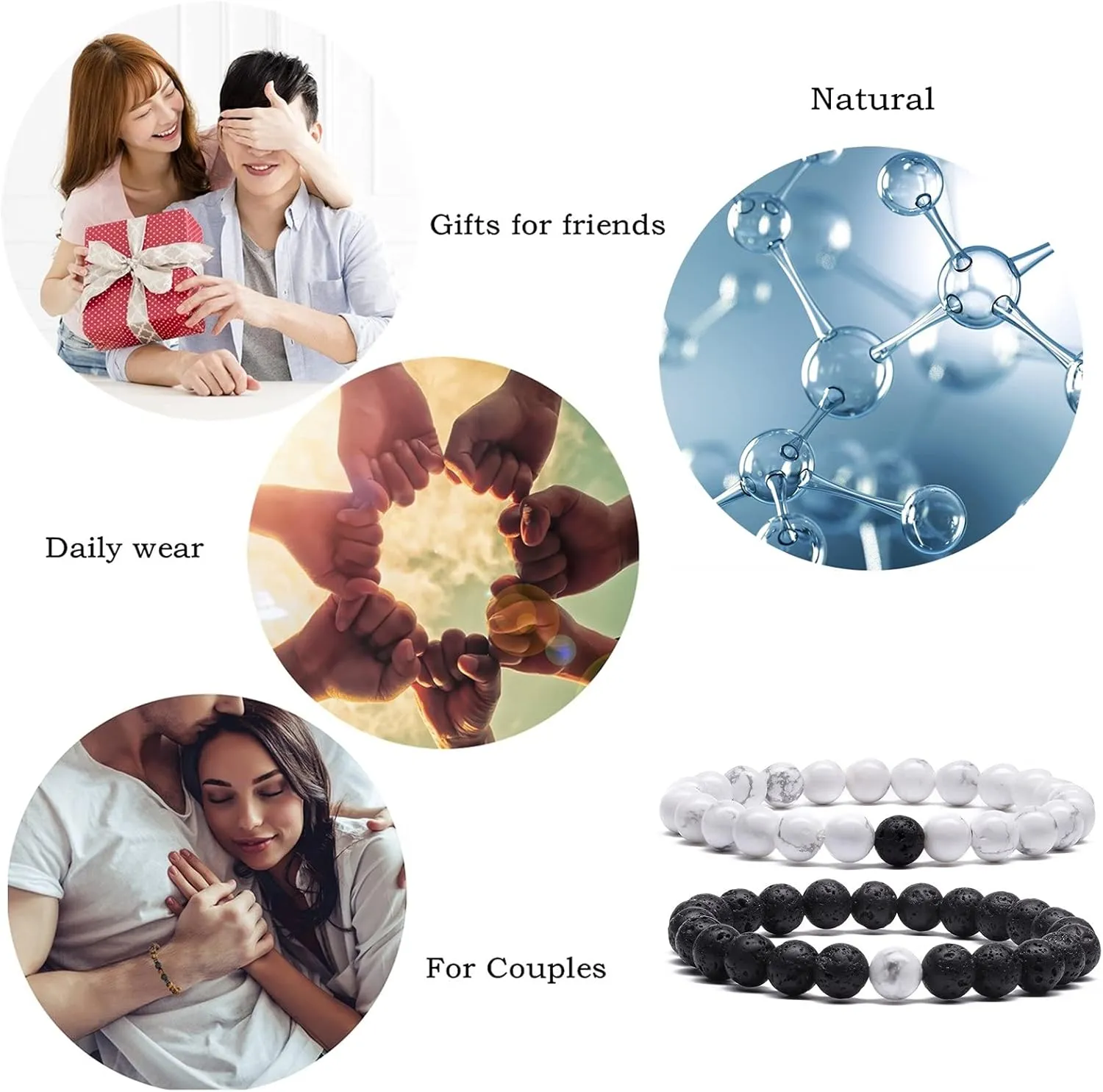 MengPa Mens Beaded Bracelets Couples Matching Bracelet Set Lava Rock Beads for Women Stone Jewelry