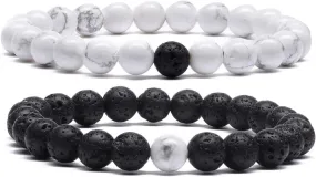 MengPa Mens Beaded Bracelets Couples Matching Bracelet Set Lava Rock Beads for Women Stone Jewelry