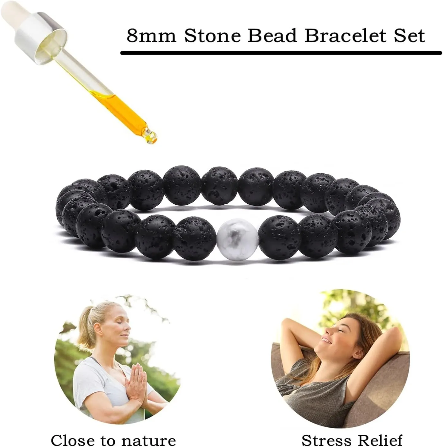 MengPa Mens Beaded Bracelets Couples Matching Bracelet Set Lava Rock Beads for Women Stone Jewelry