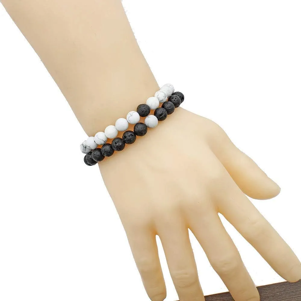 MengPa Mens Beaded Bracelets Couples Matching Bracelet Set Lava Rock Beads for Women Stone Jewelry