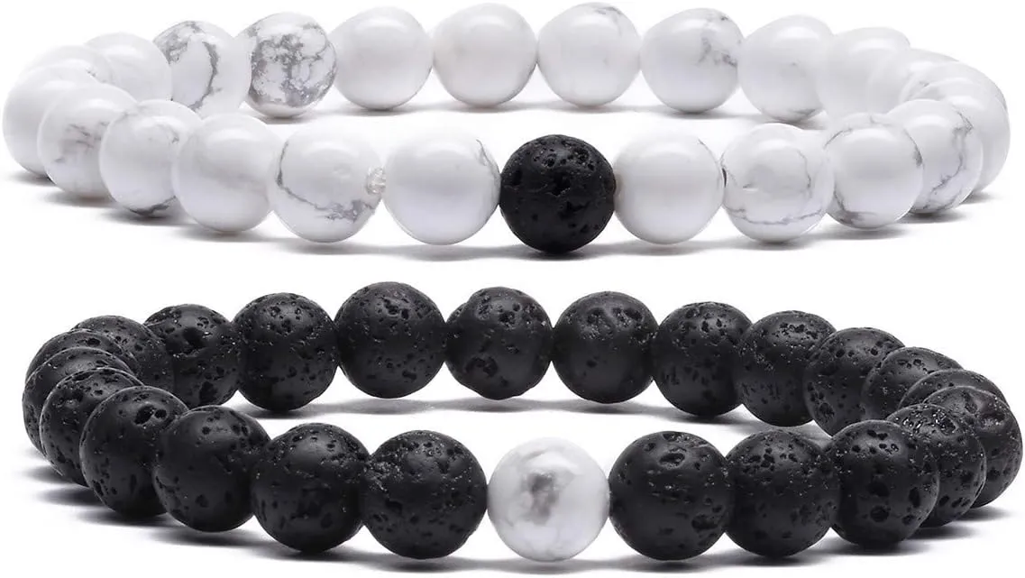 MengPa Mens Beaded Bracelets Couples Matching Bracelet Set Lava Rock Beads for Women Stone Jewelry