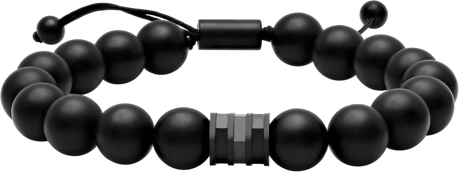 Men's Stainless Steel Bead Beaded Adjustable Nylon Bolo Bracelet - Choice of Color