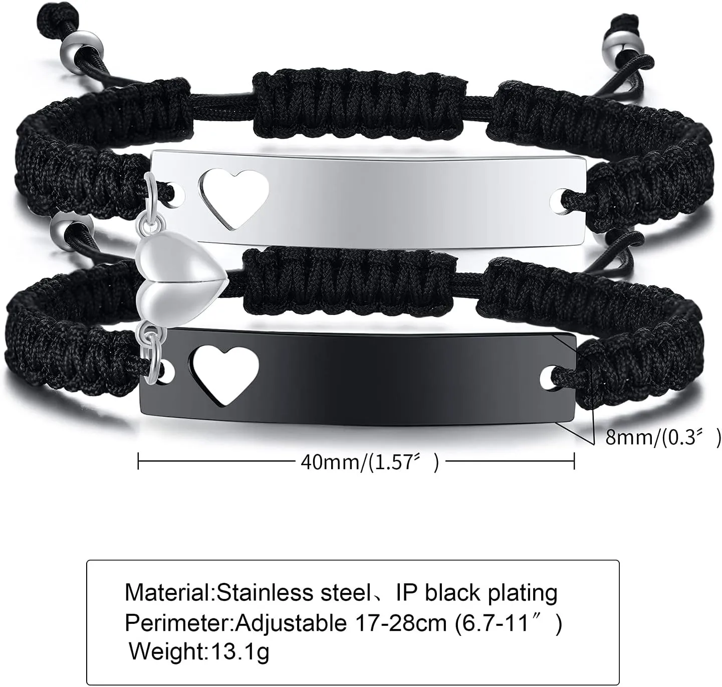 MPRAINBOW Personalized Braided Couples Bracelet：Custom Name Promise Words Engraved Bracelets Attraction Relationship Bracelets for Him and Her