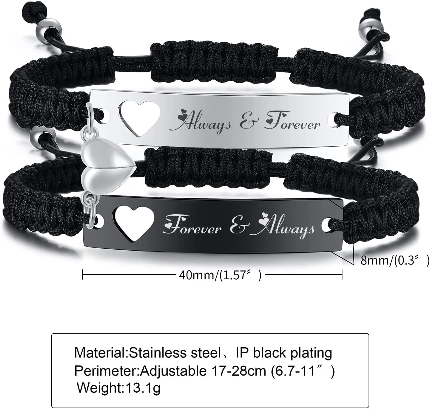 MPRAINBOW Personalized Braided Couples Bracelet：Custom Name Promise Words Engraved Bracelets Attraction Relationship Bracelets for Him and Her