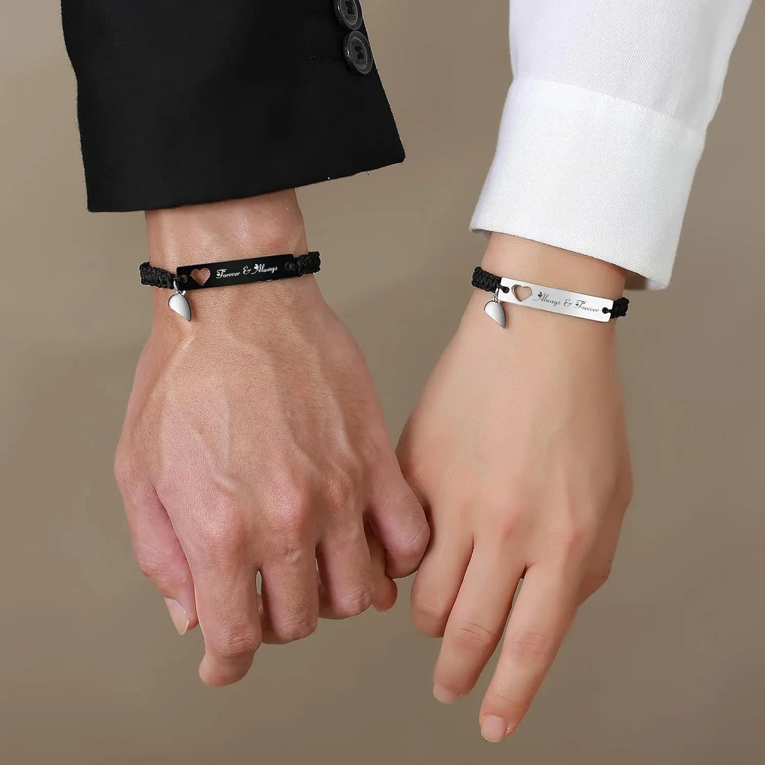 MPRAINBOW Personalized Braided Couples Bracelet：Custom Name Promise Words Engraved Bracelets Attraction Relationship Bracelets for Him and Her