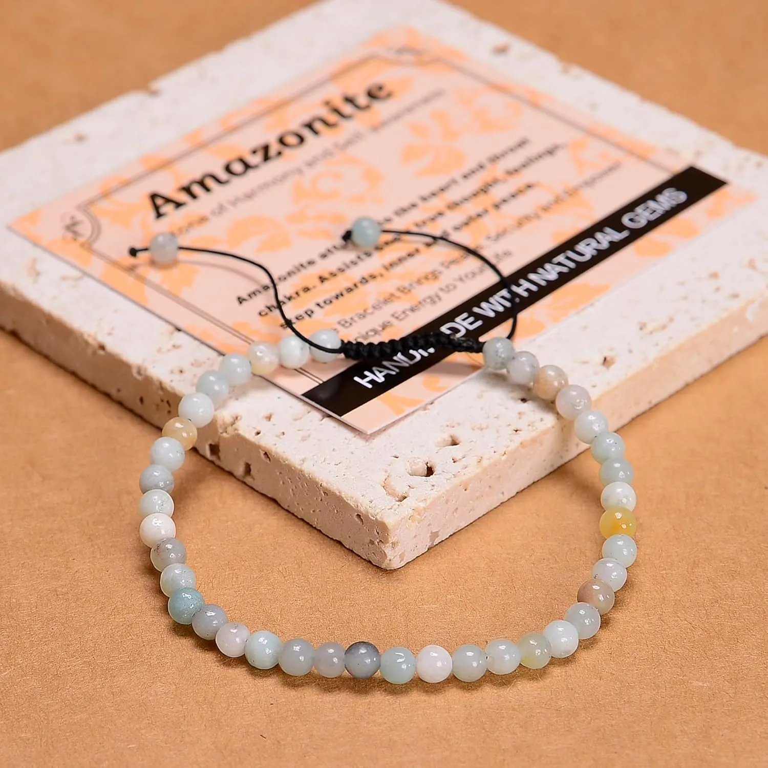 Multicolor Amazonite Massive Beads - Stone of Harmony - Handmade Yoga Natural Stone Crystal Healing Power Energy Gifts for Unisex Adult Bracelet Macrame Adjustable 4mm
