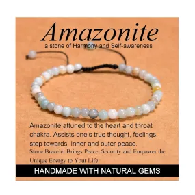 Multicolor Amazonite Massive Beads - Stone of Harmony - Handmade Yoga Natural Stone Crystal Healing Power Energy Gifts for Unisex Adult Bracelet Macrame Adjustable 4mm