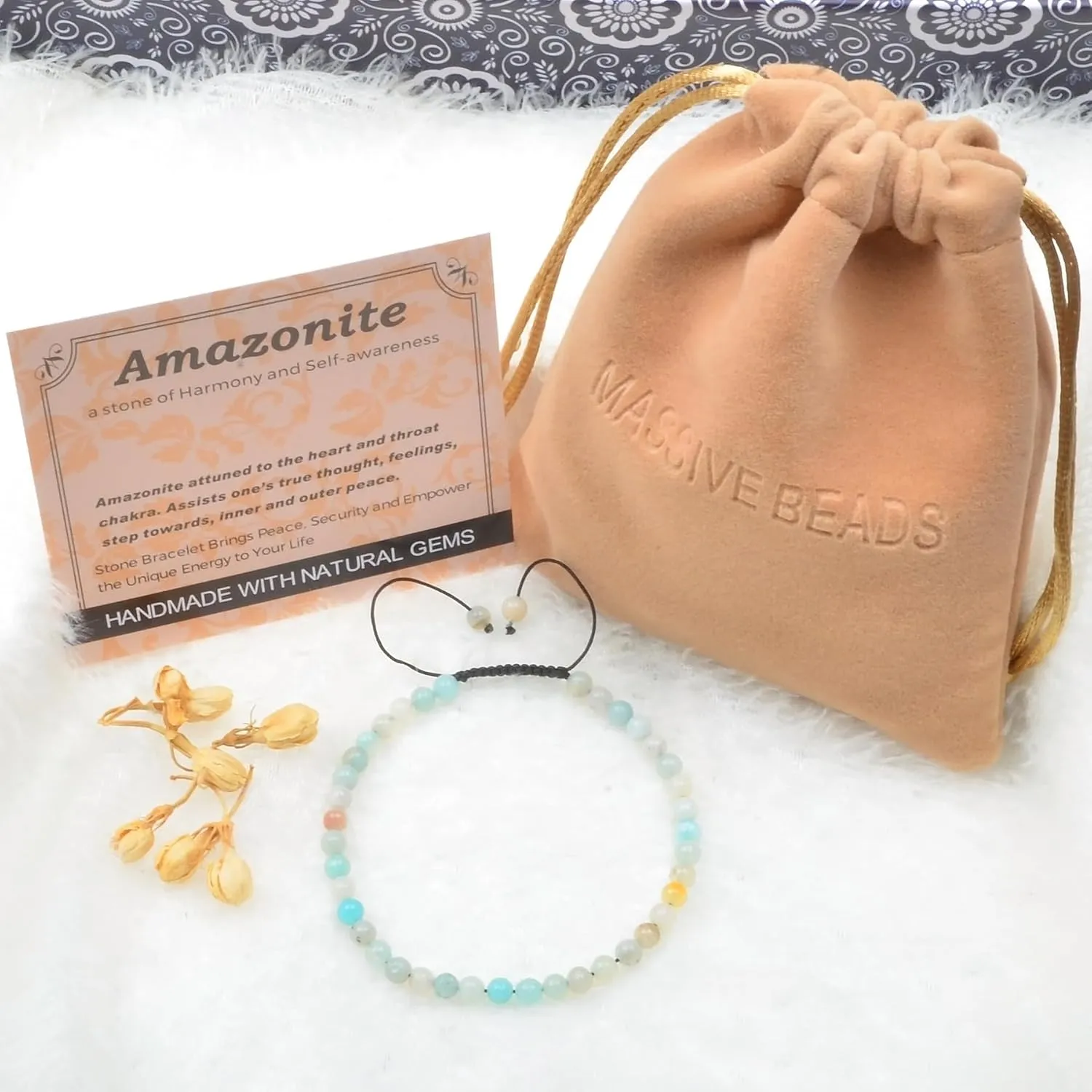 Multicolor Amazonite Massive Beads - Stone of Harmony - Handmade Yoga Natural Stone Crystal Healing Power Energy Gifts for Unisex Adult Bracelet Macrame Adjustable 4mm
