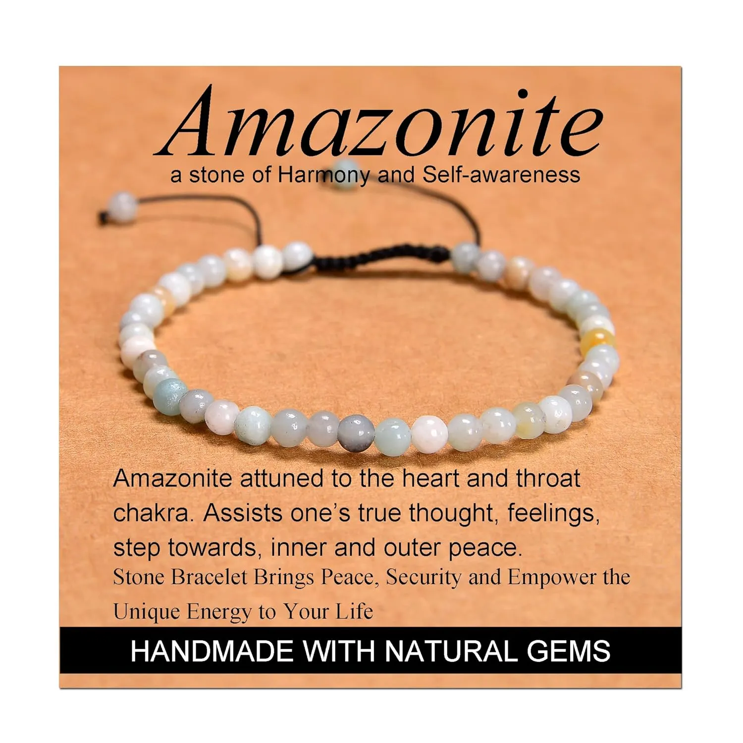 Multicolor Amazonite Massive Beads - Stone of Harmony - Handmade Yoga Natural Stone Crystal Healing Power Energy Gifts for Unisex Adult Bracelet Macrame Adjustable 4mm
