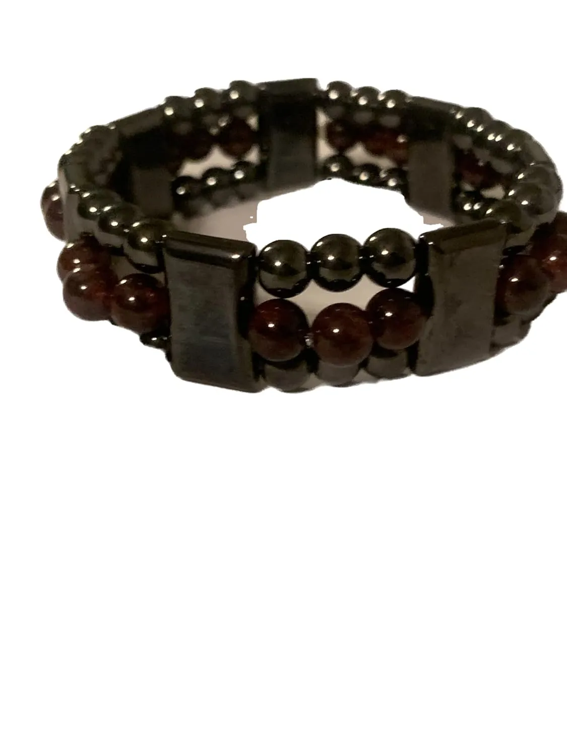 Natural Magnetic Hematite and Garnet Gemstone Wide Beaded Stretch Bracelets