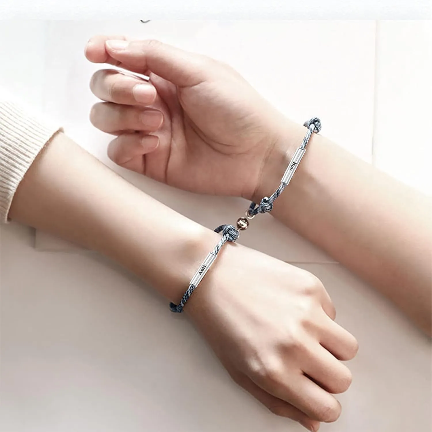Novgarden Matching Bracelets for Couple, Stainless Steel Handmade Braided Rope Custom BFF Bracelets Couple Bracelets Gifts for Her and Him
