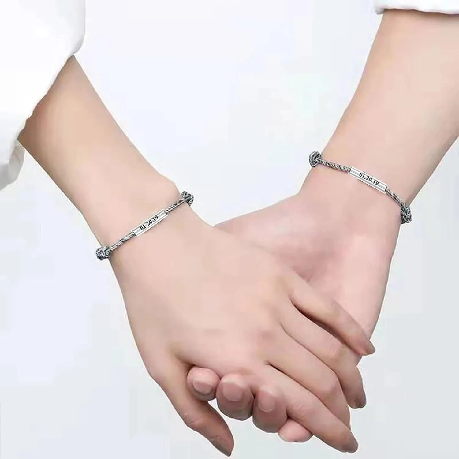 Novgarden Matching Bracelets for Couple, Stainless Steel Handmade Braided Rope Custom BFF Bracelets Couple Bracelets Gifts for Her and Him