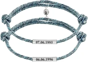 Novgarden Matching Bracelets for Couple, Stainless Steel Handmade Braided Rope Custom BFF Bracelets Couple Bracelets Gifts for Her and Him
