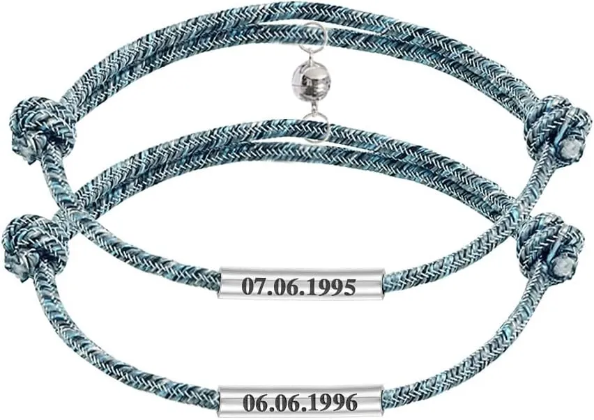 Novgarden Matching Bracelets for Couple, Stainless Steel Handmade Braided Rope Custom BFF Bracelets Couple Bracelets Gifts for Her and Him