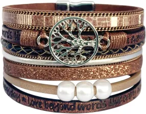 P Ammy Fashion® Inspirational Tree of Life Wide Leather Bracelets for Women Boho Cuff Bohemian Jewelry Gifts Bangle with Magnetic Clasp