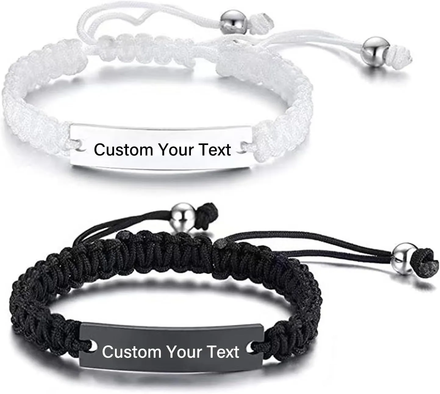 Personalized Couple Bracelets - Custom Engraving Name ID Handmade Braided Adjustable Matching Couples Bracelets Gift for Men Women Christmas Gifts