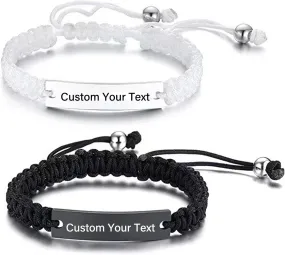 Personalized Couple Bracelets - Custom Engraving Name ID Handmade Braided Adjustable Matching Couples Bracelets Gift for Men Women Christmas Gifts