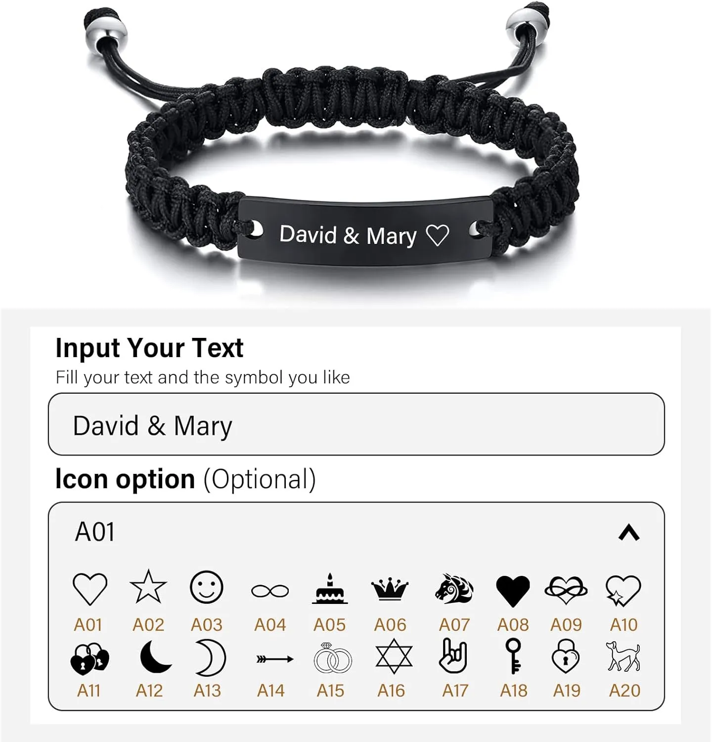 Personalized Couple Bracelets - Custom Engraving Name ID Handmade Braided Adjustable Matching Couples Bracelets Gift for Men Women Christmas Gifts