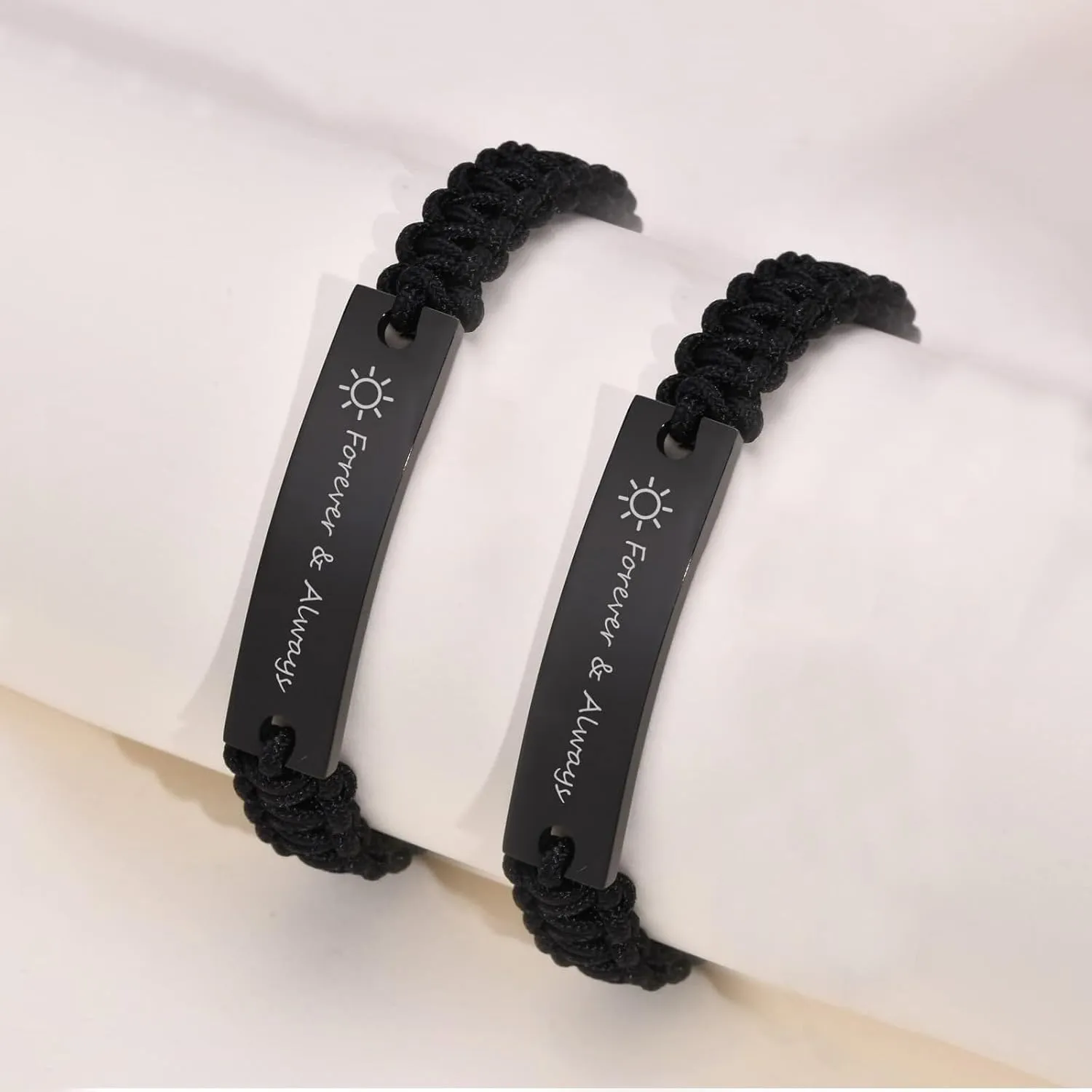 Personalized Couple Bracelets - Custom Engraving Name ID Handmade Braided Adjustable Matching Couples Bracelets Gift for Men Women Christmas Gifts