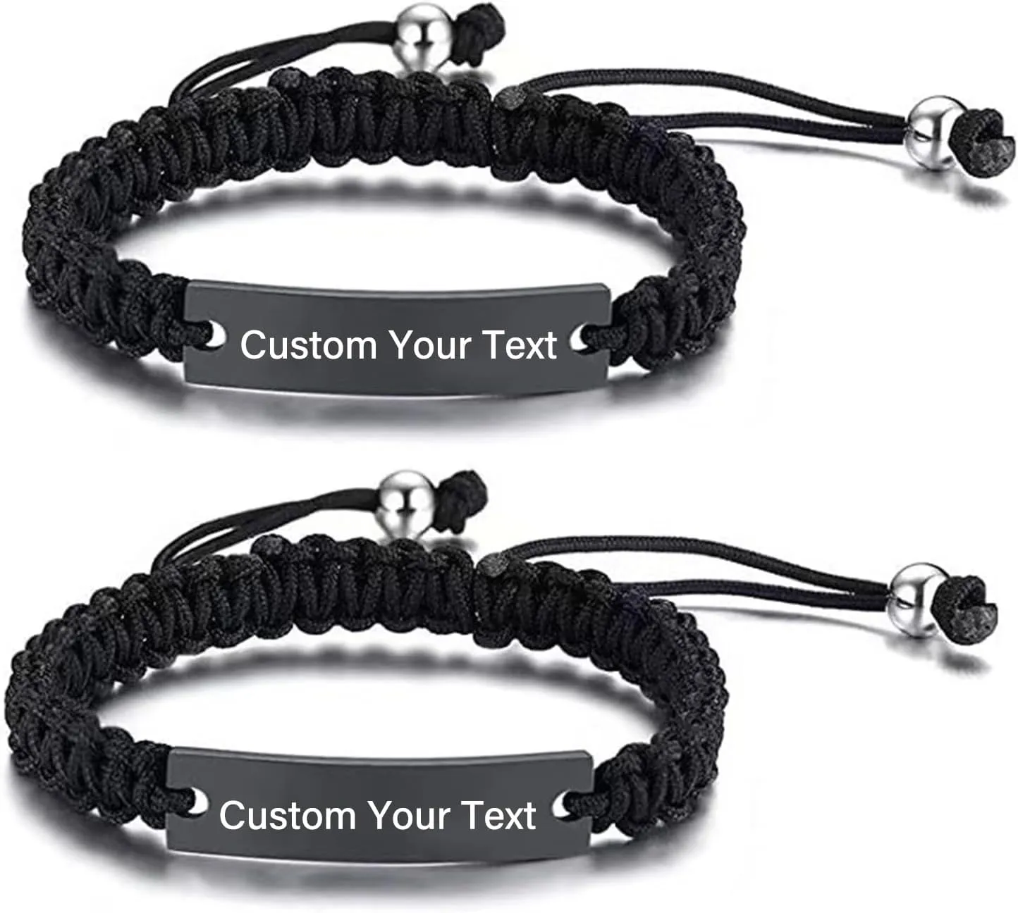 Personalized Couple Bracelets - Custom Engraving Name ID Handmade Braided Adjustable Matching Couples Bracelets Gift for Men Women Christmas Gifts